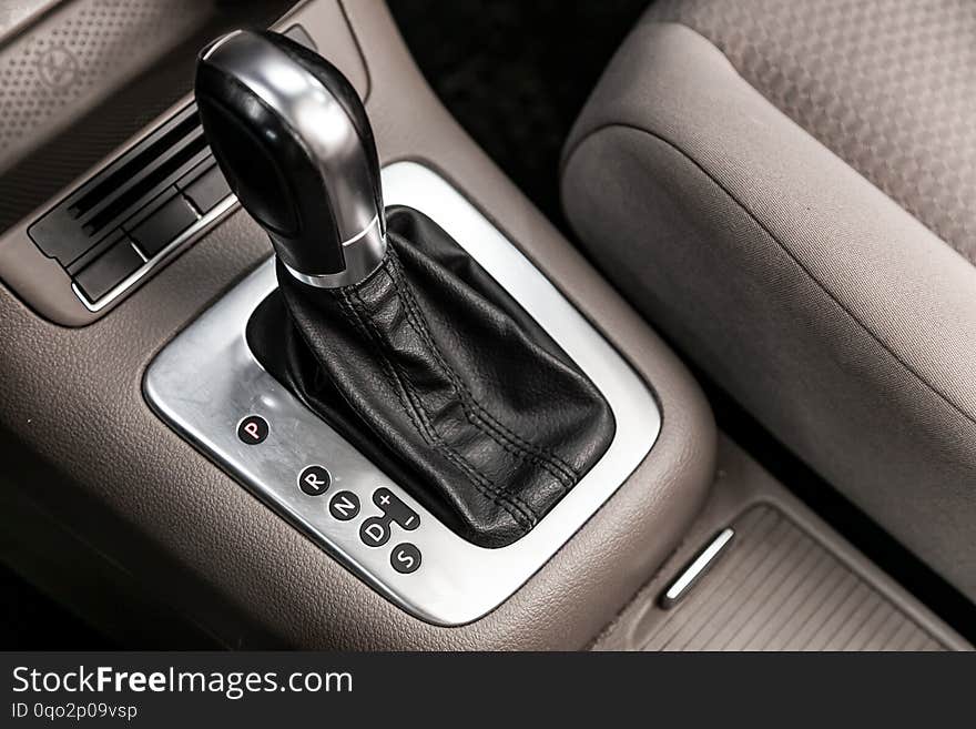 Automatic gear stick inside modern car.  automatic transmission gear of car , car interior. Automatic gear stick inside modern car.  automatic transmission gear of car , car interior