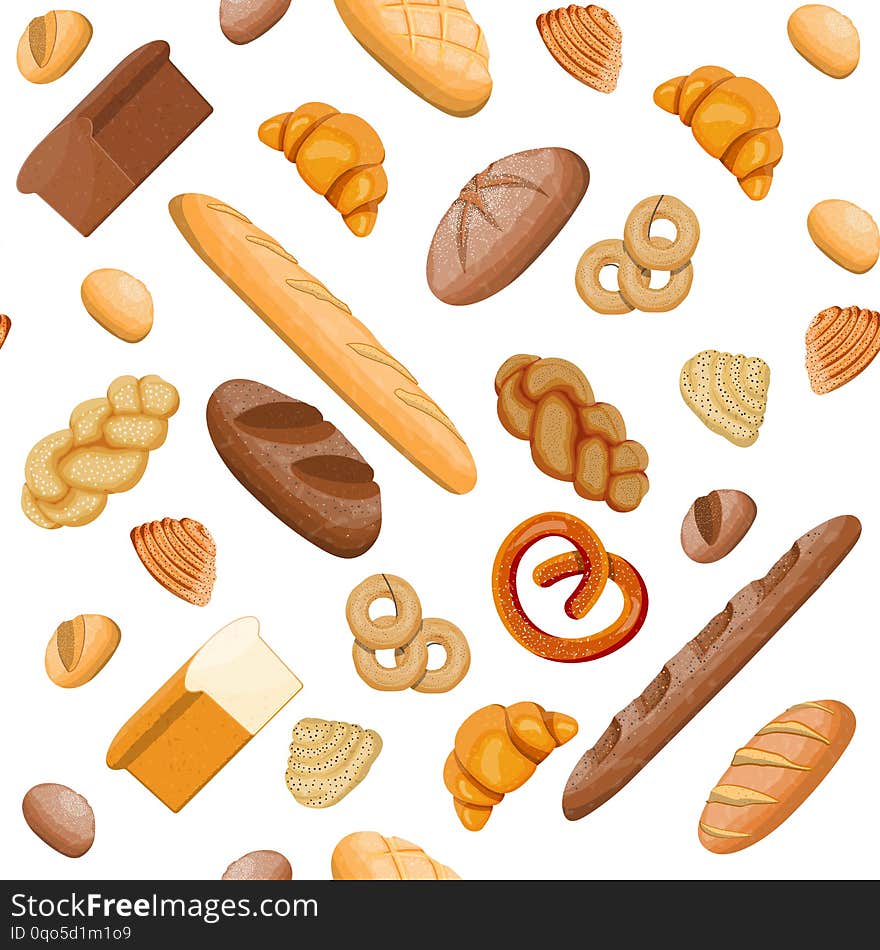 Big Bread Icons Set Seamless Pattern.