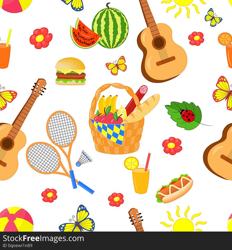 Seamless pattern with picnic set