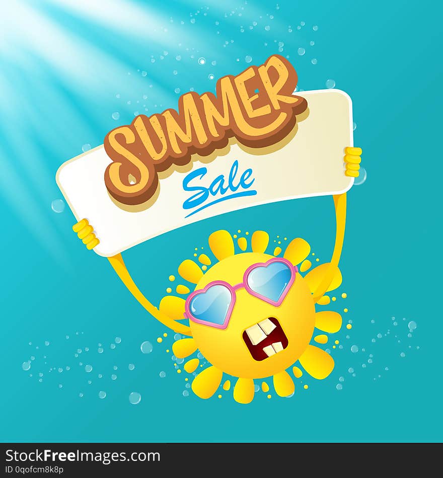 Vector summer happy sun holding sale offer sign