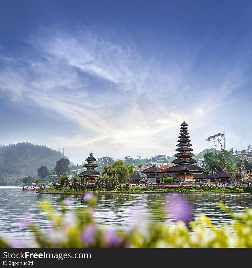 Pura Ulun Danu Bratan temple in Bratan lake, is famous tourist attraction destination in Bali island, Indonesia