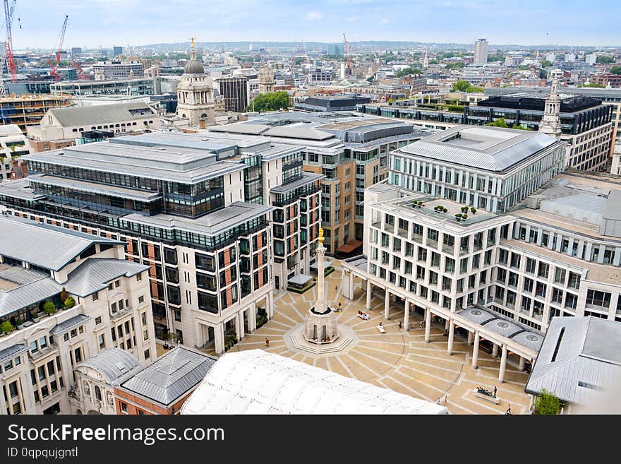 LONDON, UK - JULY 19, 2014: View of London from above. Paternoster Square seen from St Paul`s Cathedral. UK.