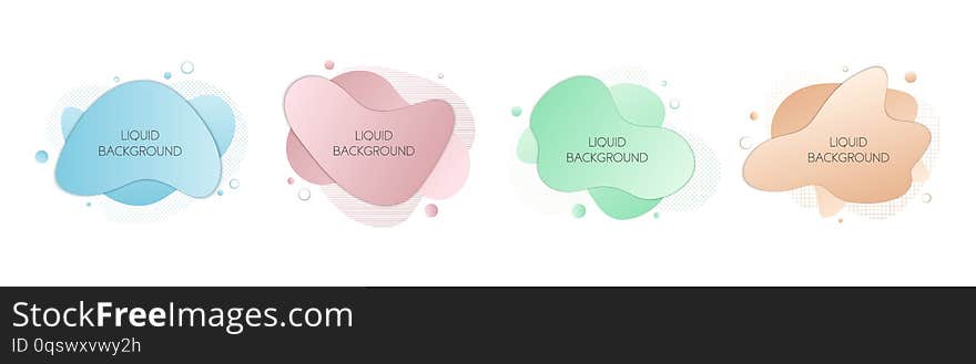 Set Of 4 Abstract Modern Graphic Liquid Elements. Dynamical Waves Different Colored Fluid Forms.