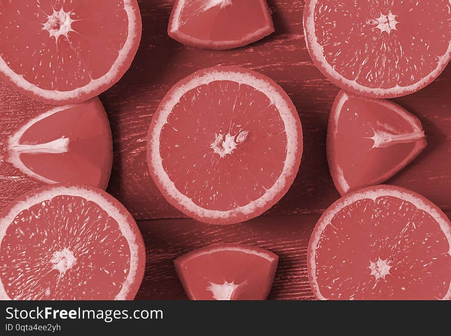 Fresh oranges, top view. Healthy citrus fruits on blue wooden background, top view, copyspace.