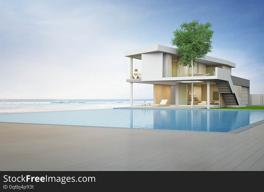 Luxury beach house with sea view swimming pool and terrace in modern design.