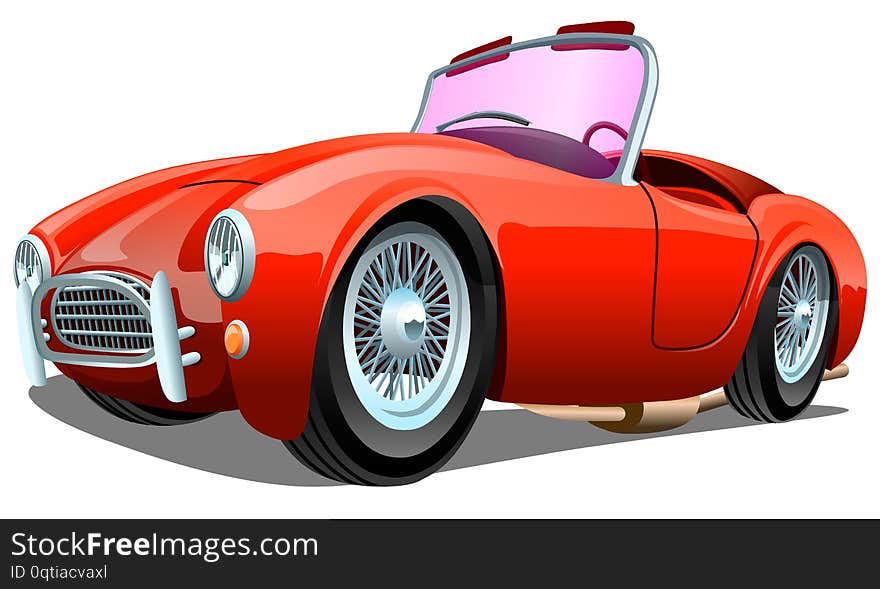 Cartoon sport red passenger retro car, isolated on white background. ESP Vector illustration.