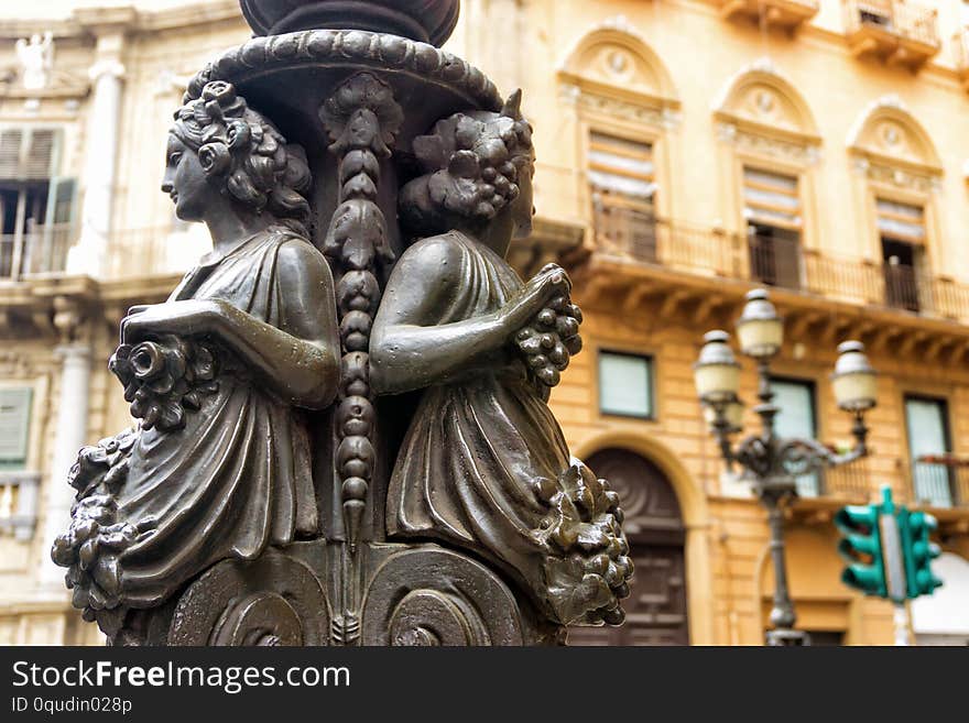 Sculpture in the Quattro Canti Four Cornes  in Palermo, Italy