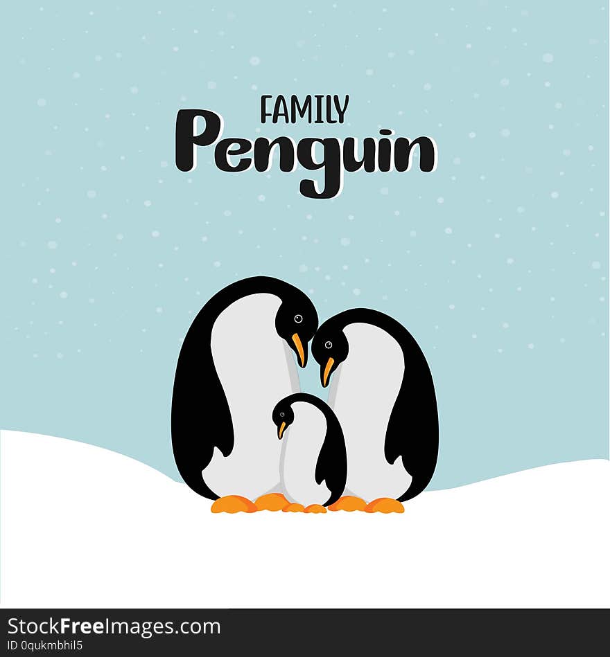 Cartoon happy penguin family.