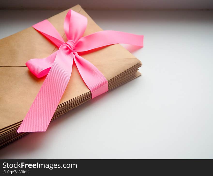 Gift envelope on the wooden floor, Homemade gift envelope.