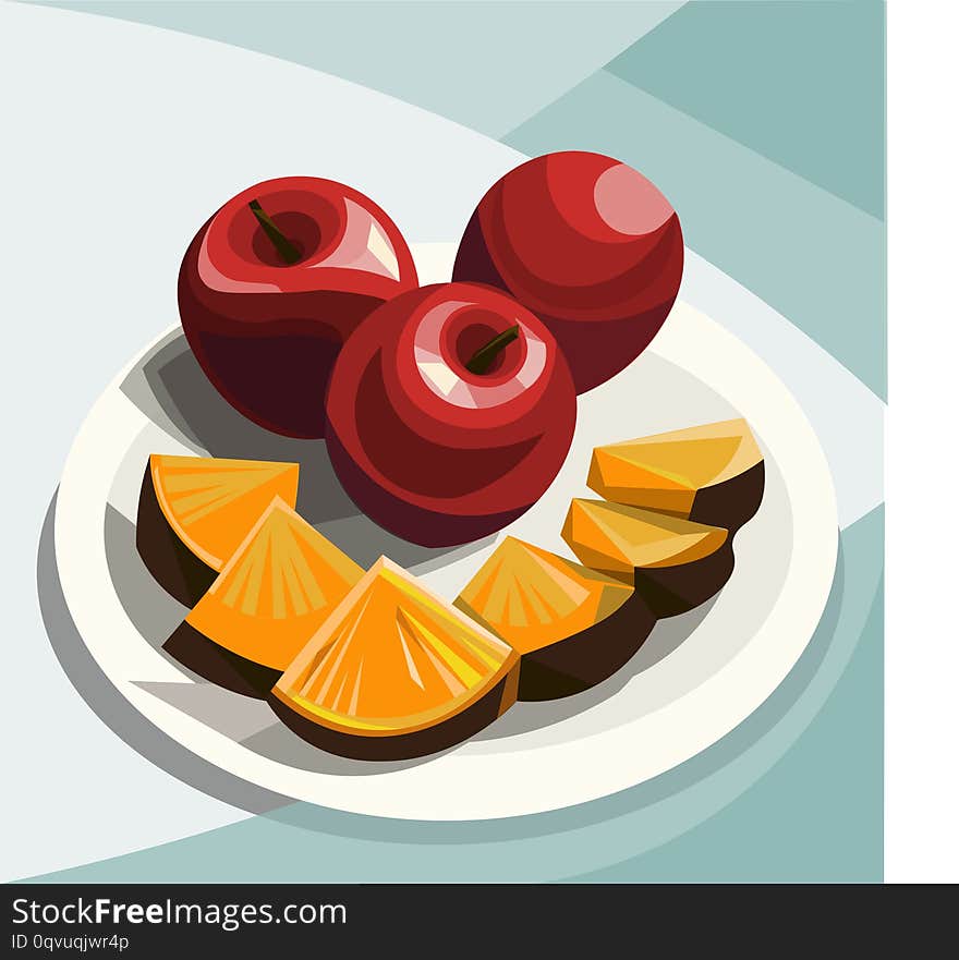 Sweet red apples and pineapples on a plate. It`s very tasty and healthy food. Sweet red apples and pineapples on a plate. It`s very tasty and healthy food.