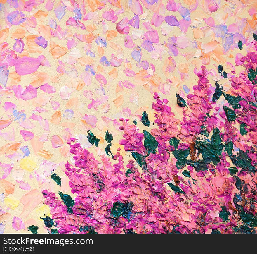 Oil painting Lilac bush in spring