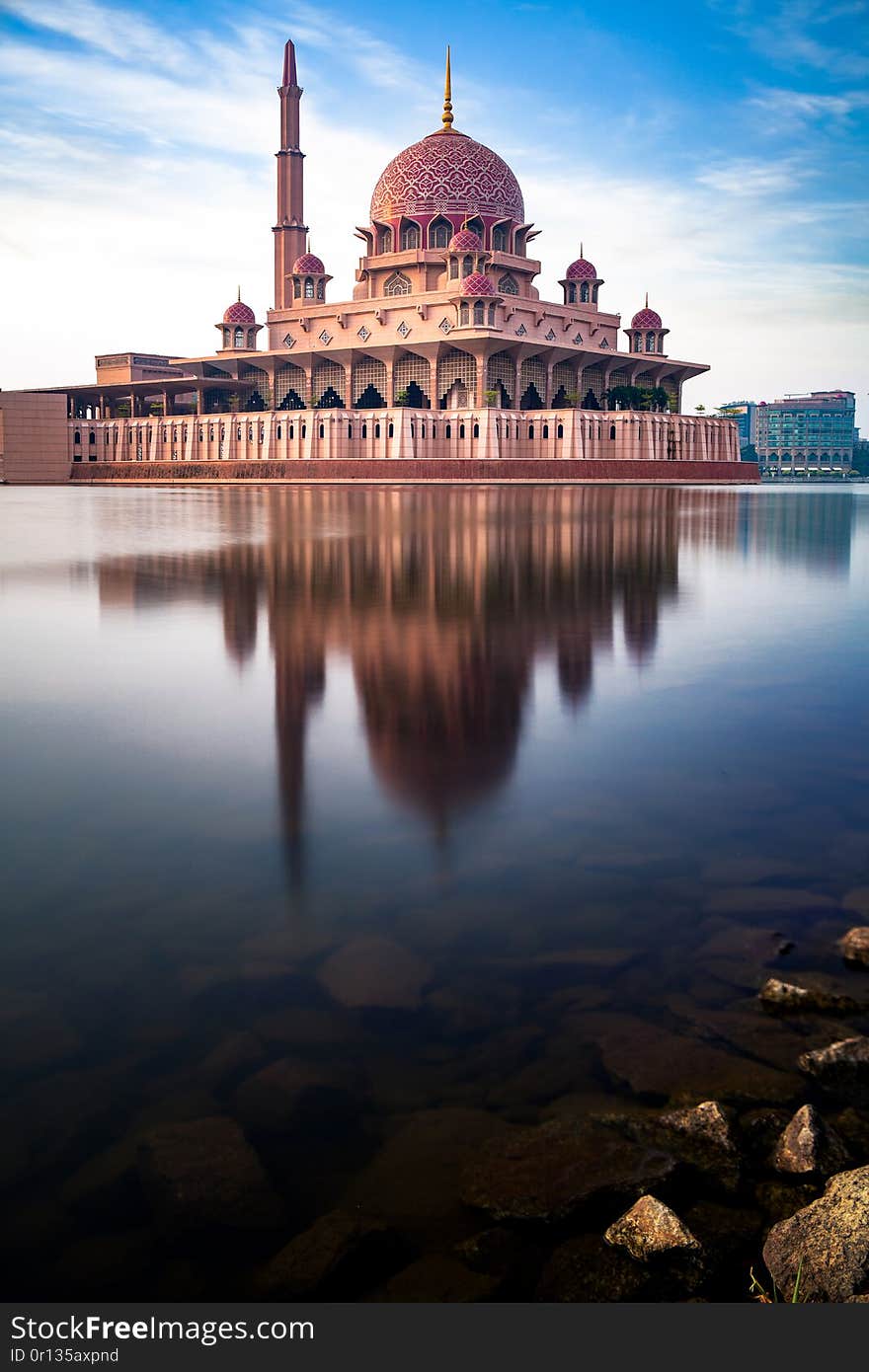 Putra mosque during morning sunrise, the most famous tourist attraction in Malaysia