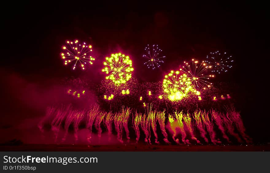 Beautiful And Bright Firework Balls In The Night Sky