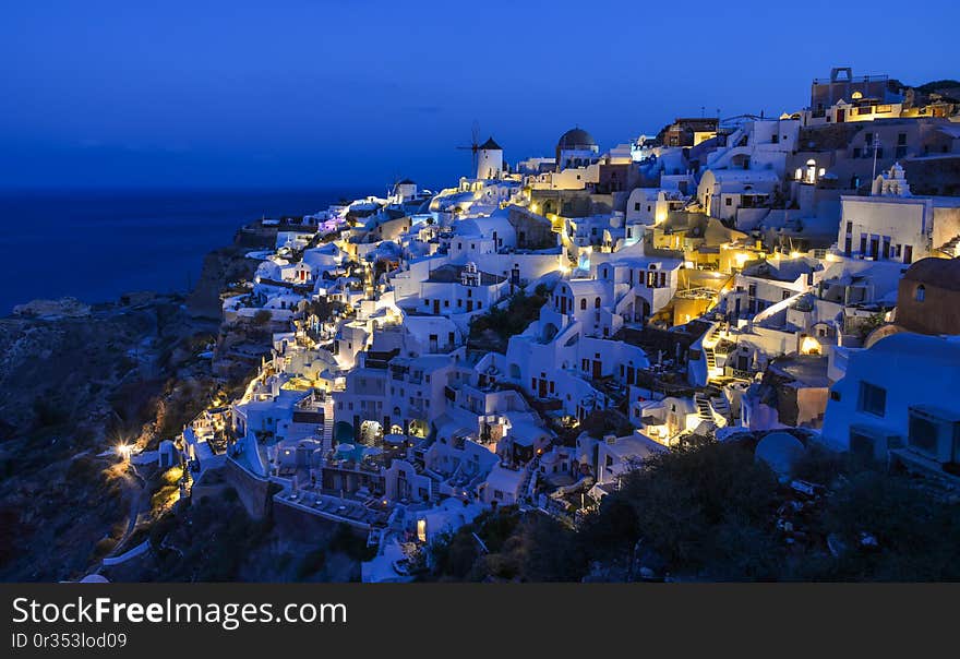 Night scene of Santorini Island, Greece. Santorini is the most popular island for a good reason, fantastic beaches and nightlife