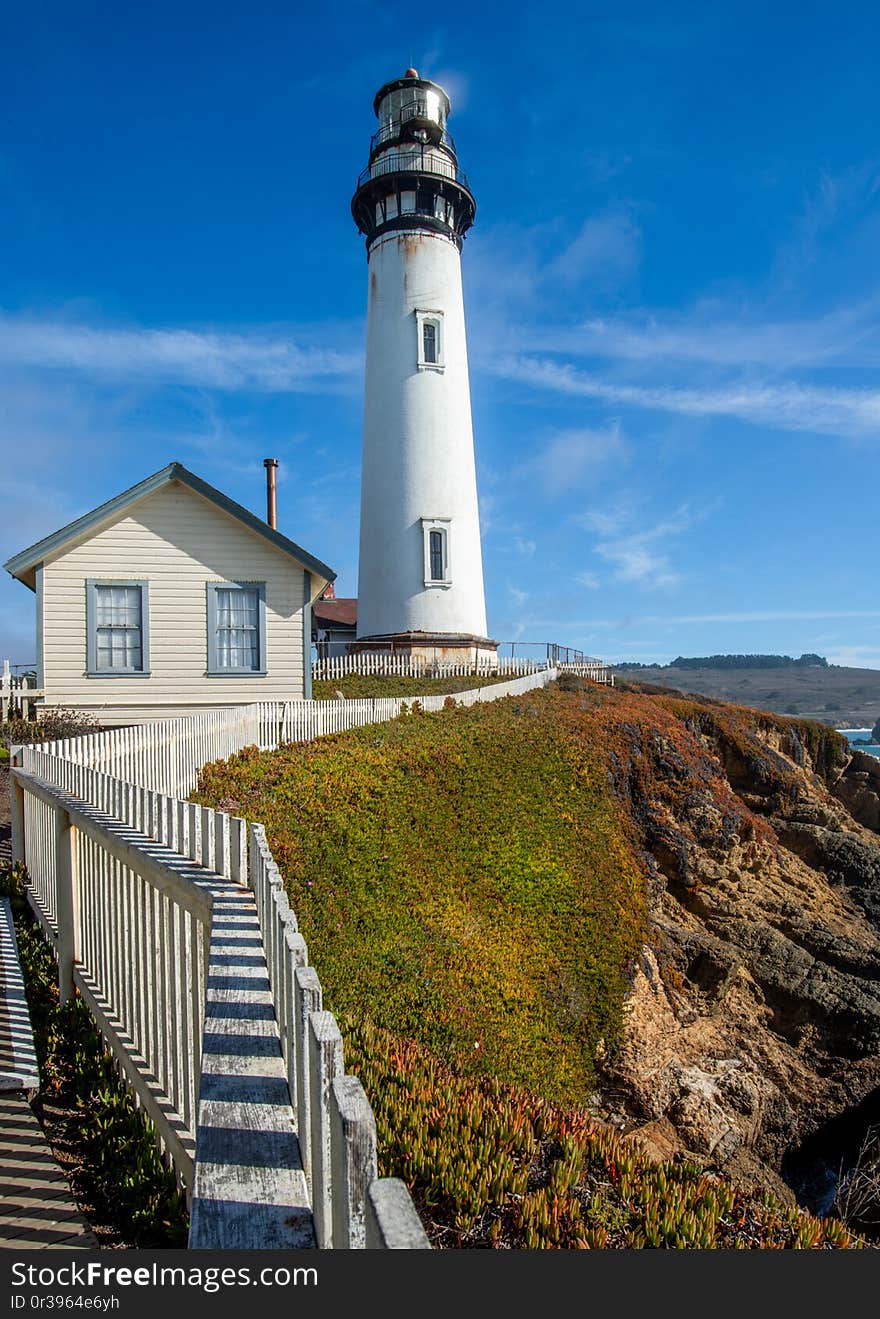 Aerial view of Pigeon Point Lighthouse in California, USA