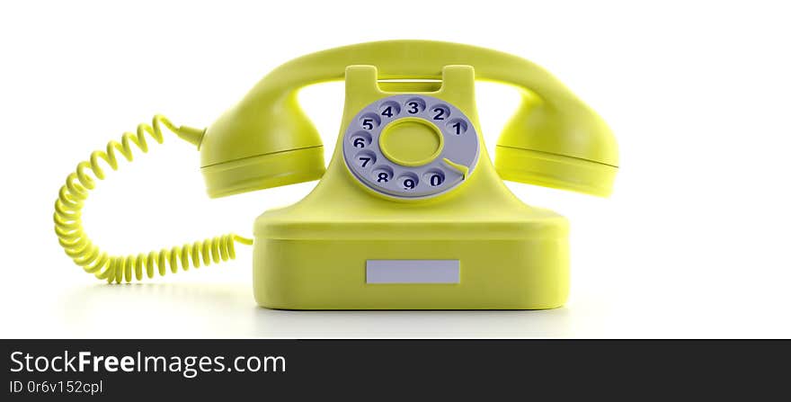 Old retro phone. Yellow color vintage telephone isolated on white background. 3d illustration. Old retro phone. Yellow color vintage telephone isolated on white background. 3d illustration