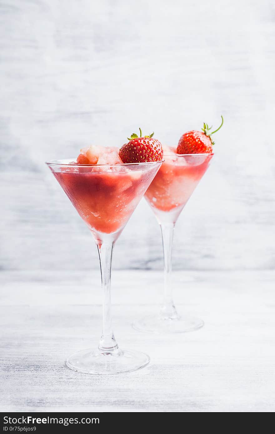 Frozen Strawberry Cocktail In Martini Glass