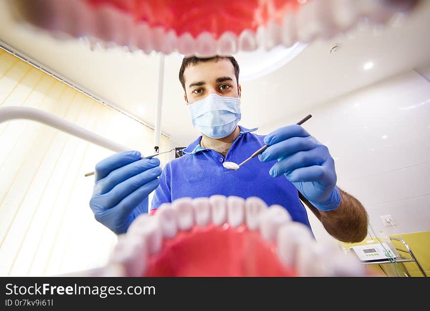 The patient caring for teeth in the dental clinic.