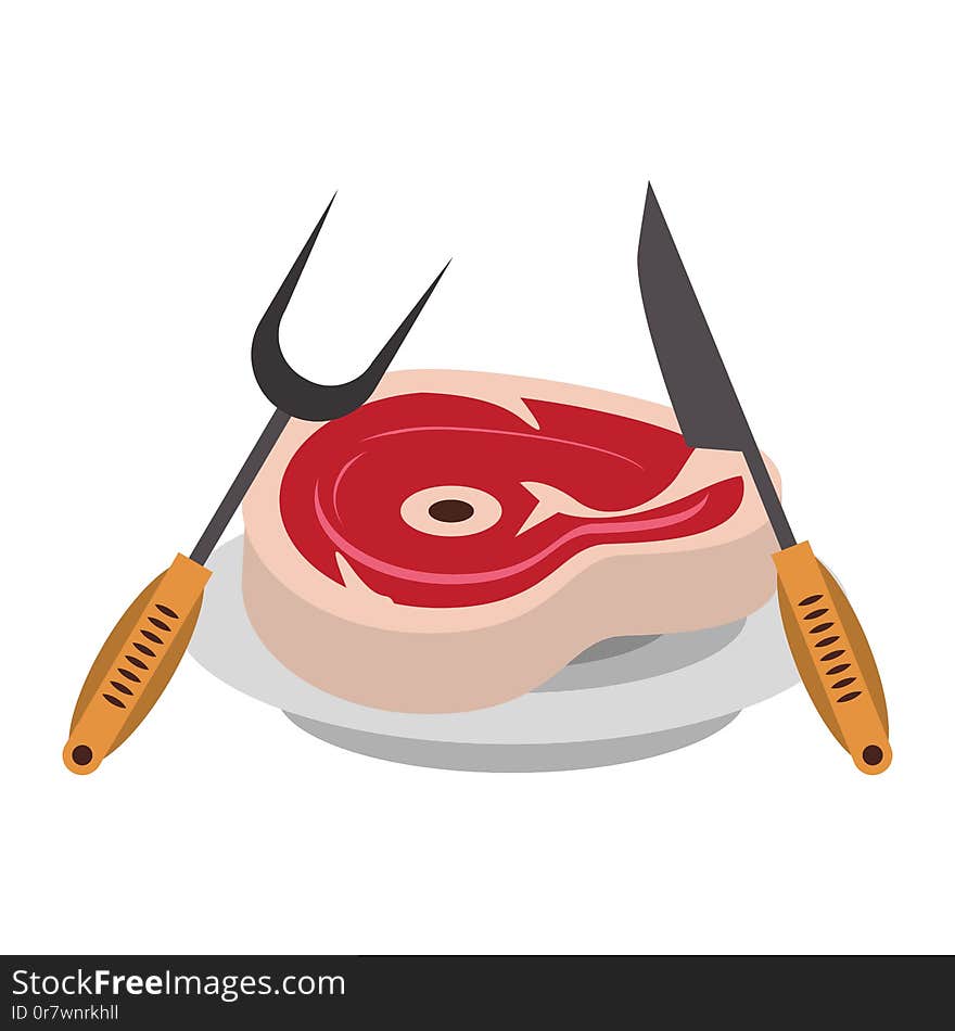 Barbecue food steak with fork and knife on dish vector illustration graphic design. Barbecue food steak with fork and knife on dish vector illustration graphic design