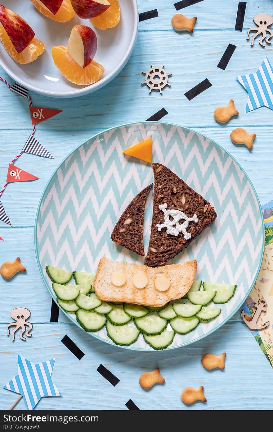 Funny cute pirate breakfast for the children boys. Funny cute pirate breakfast for the children boys