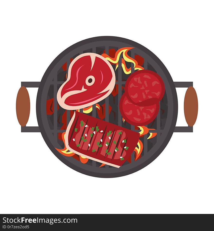 Tasty barbecue grilled food cartoon