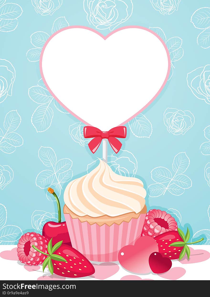 Cupcake with blank heart tag.