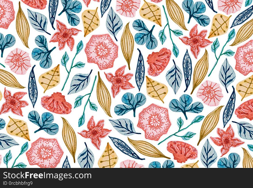 Colorful floral pattern in watercolor. Full frame