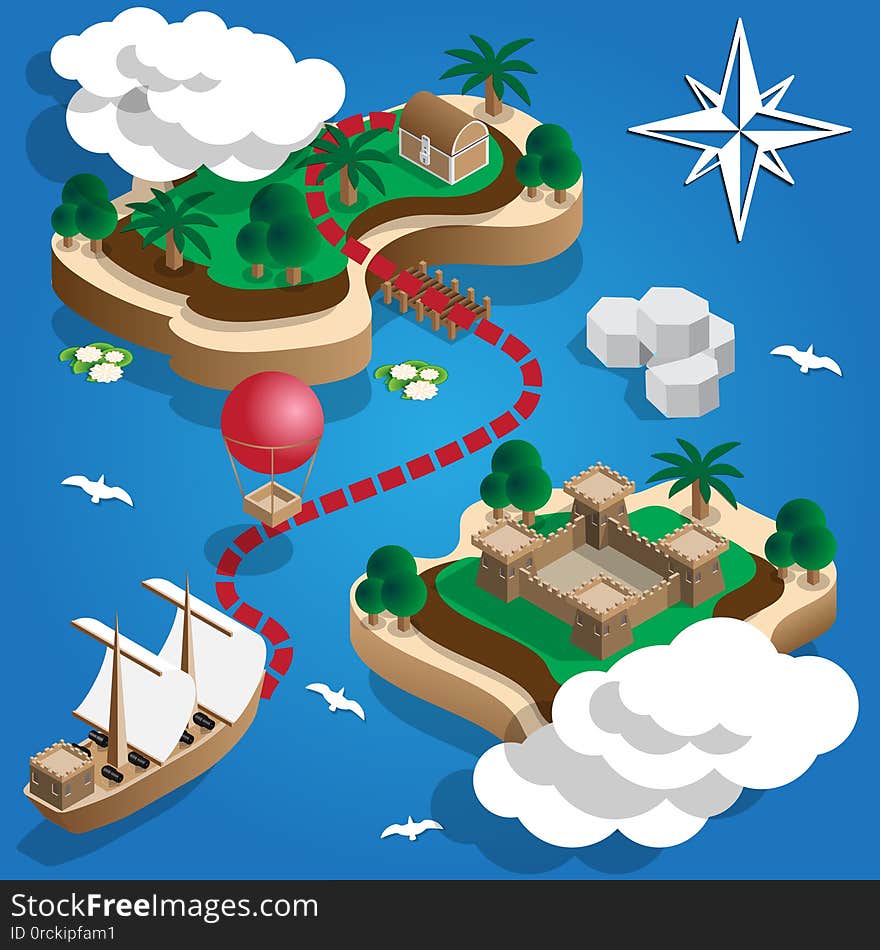 Isometric. Travel route. Vector illustration. Isometric. Travel route. Vector illustration.