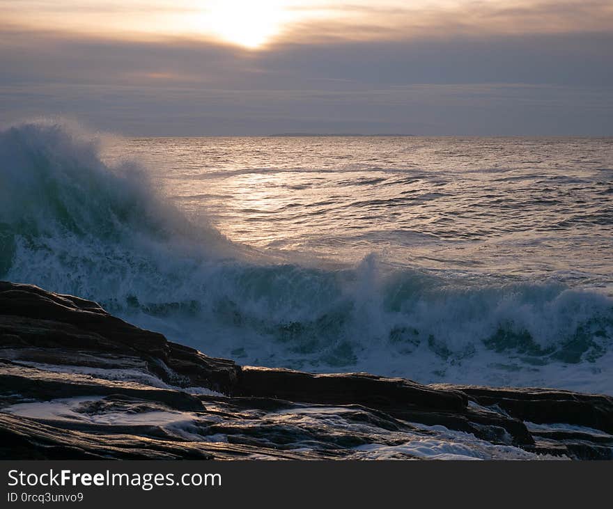 Aquamarine Sunrise Wave Crashes onto Pemaquid Point