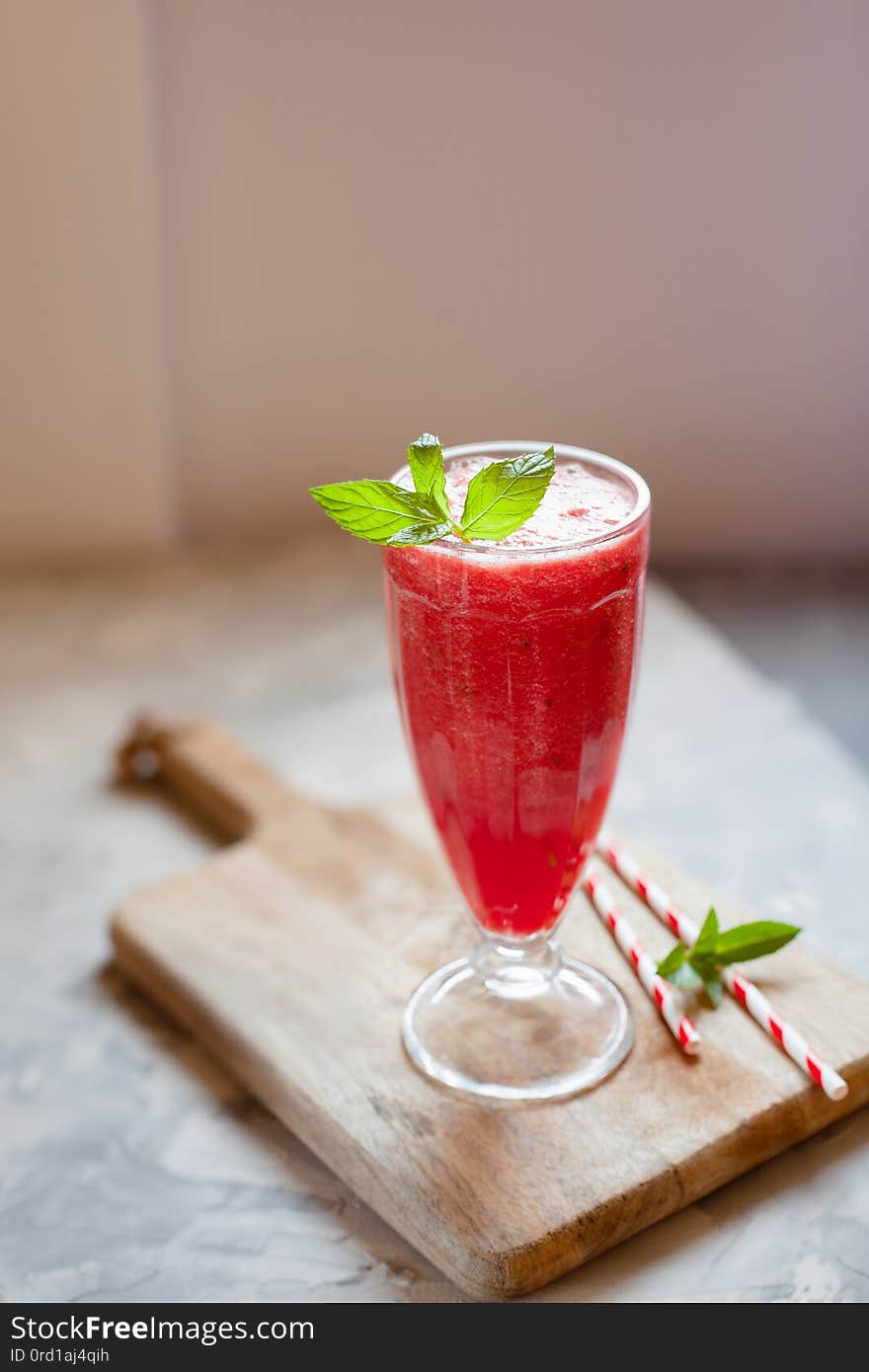 Fresh cold watermelon smoothie with mint