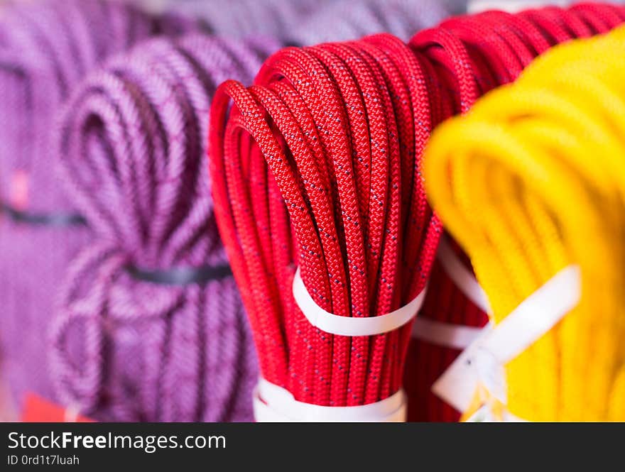 Multicolored climbing ropes for climbing