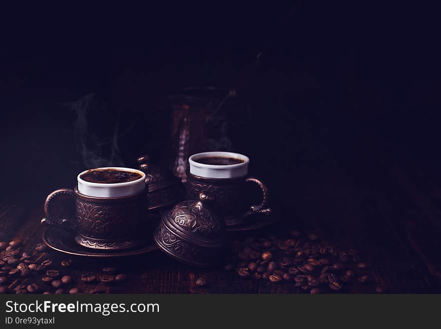 Turkish style coffee on wooden background