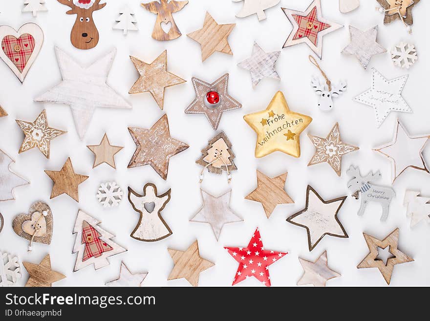 Christmas composition made of christmas decoration on white background. Flat lay, top view. - Image. Christmas composition made of christmas decoration on white background. Flat lay, top view. - Image