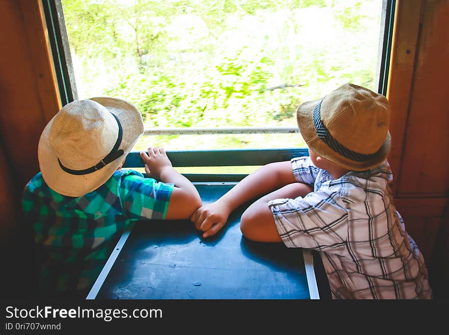 Two boys on the train to travel