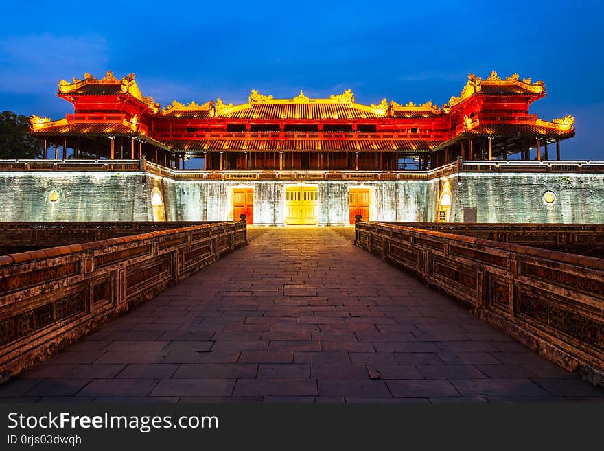 Imperial City entrance gate in Hue in Vietnam at sunset. Imperial City entrance gate in Hue in Vietnam at sunset