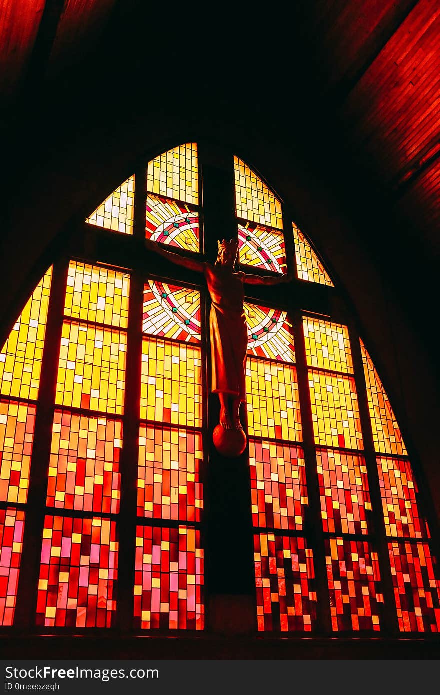 Interior shot of a Christian cathedral in red colors