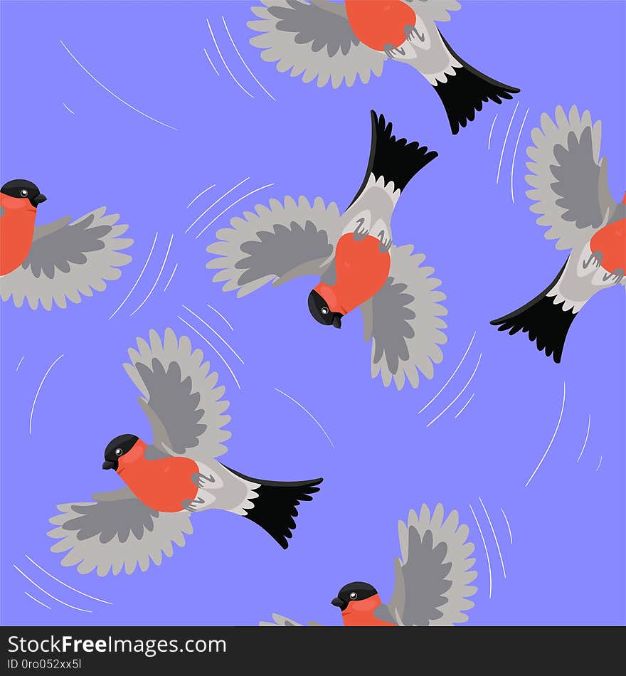 Seamless Pattern With Bullfinches. Vector Graphics