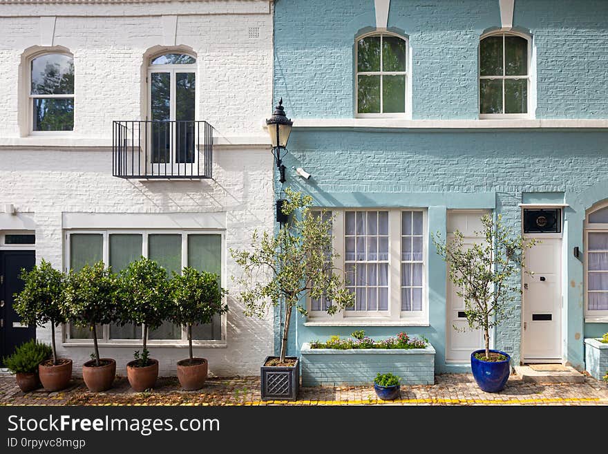 Pastel colored houses in the Knightsbridge, London