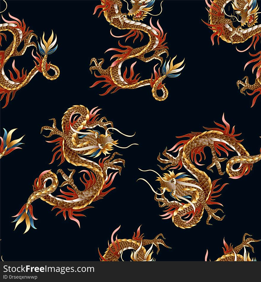 Seamless pattern with Chinese traditional dragon. vector.