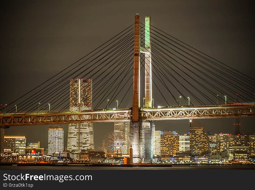 Yokohama Bay Bridge and Yokohama Minato Mirai of night view. Shooting location :  Yokohama-city kanagawa prefecture