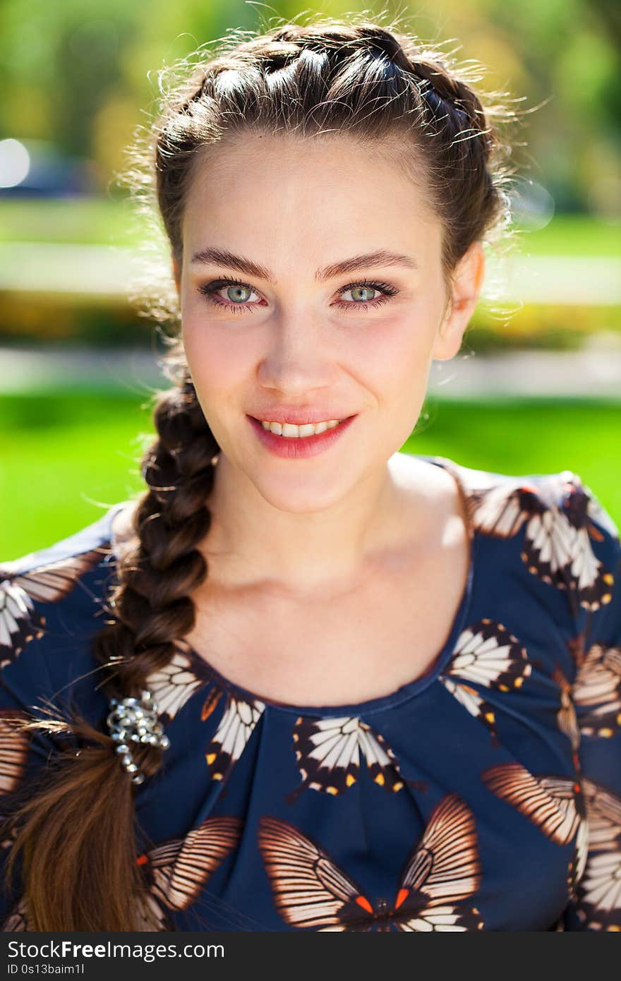 Portrait close up of young beautiful brunette woman