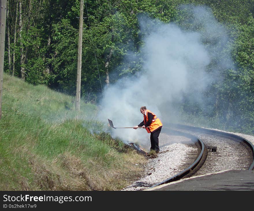 Putting out a trackside fire - Howarth Station