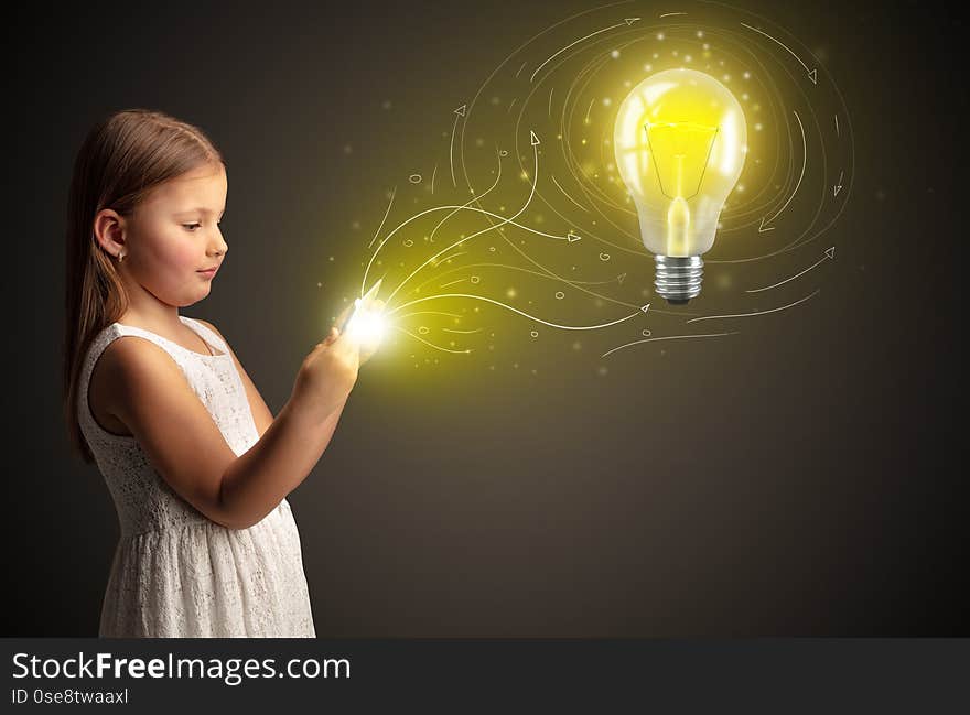 Girl holding tablet with new idea concept