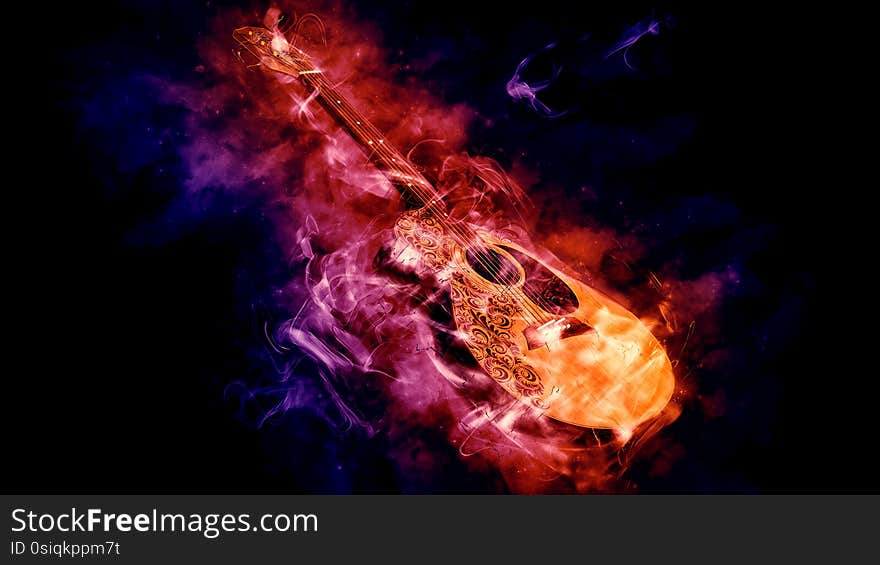 Acoustic Classical Guitar in Smoke on black