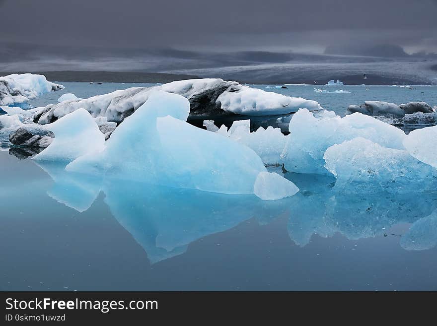 Stormy landscape at Jokulsarlon - the most famous glacier lagoon from Iceland.