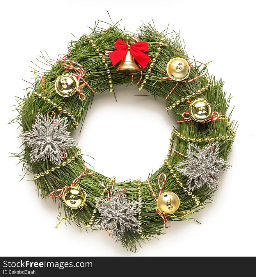 CHRISTMAS Wreath on a white background, copy space, isolated, close up. CHRISTMAS Wreath on a white background, copy space, isolated, close up