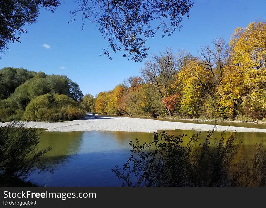 Small beach along the Isar river in Munich