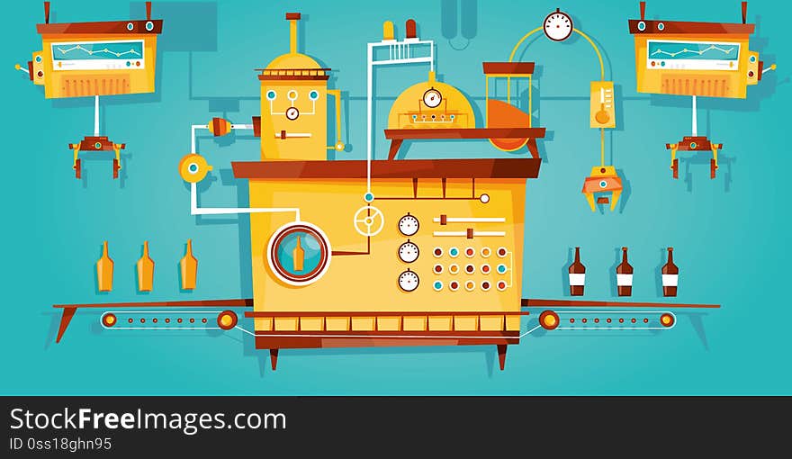 Modern vector illustration of beer industry, beer manufacturing, factory of beer