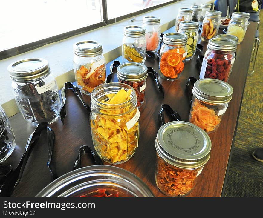 Jars of dried fruits and vegetables