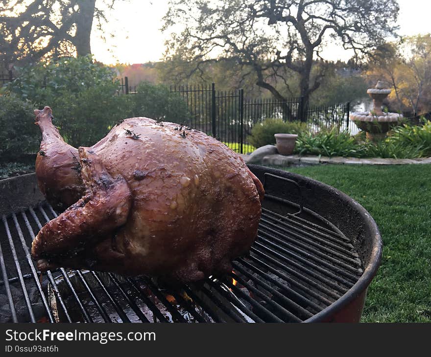 Grilling the turkey